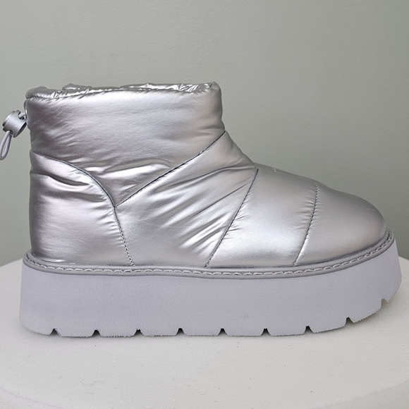 Portland Boot Company Women's Metallic Puffer Cozy Booties in Silver - Picture 7 of 13